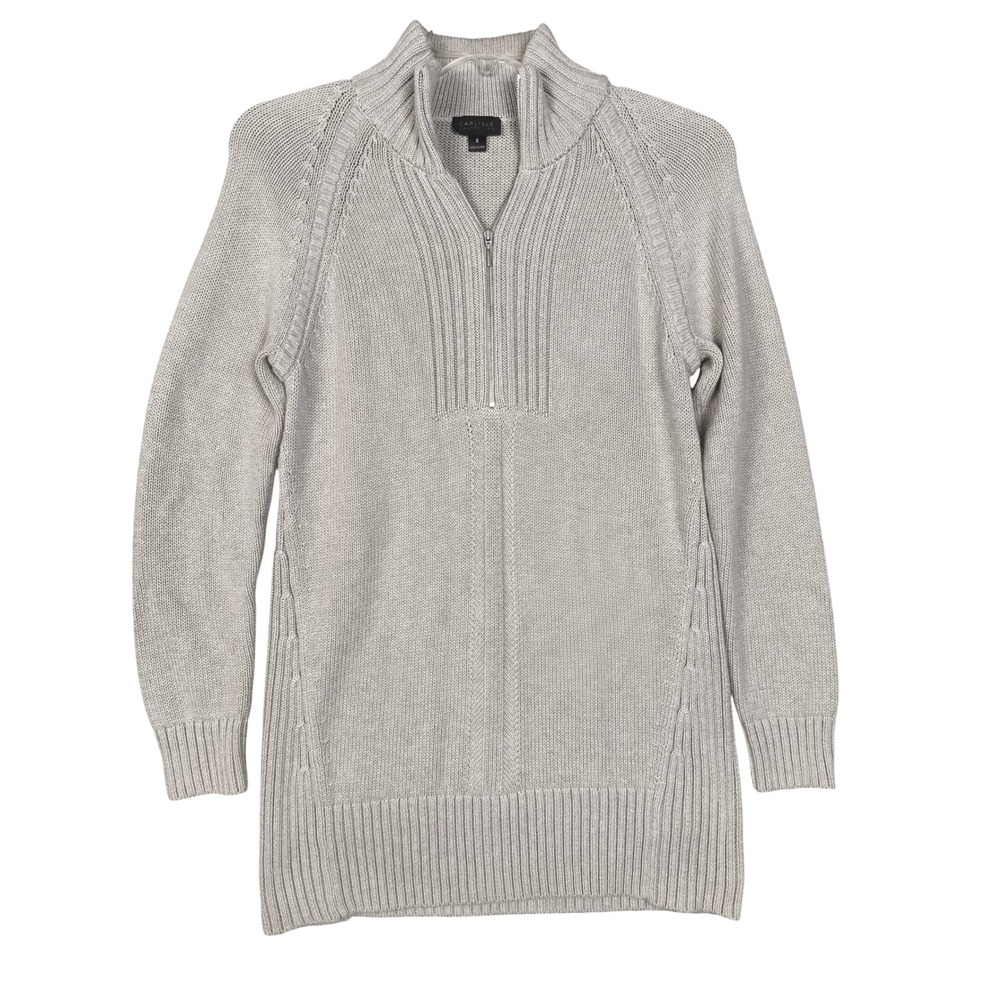 Carlisle Collection Womens Gray Cotton Cashmere Quarter Zip Sweater Small